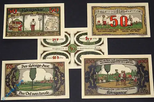 Notgeld Königsaue , 2 Sets mit 5 Scheinen , Mehl Grabowski 733.1 a und b , von 1921 , Sachsen Anhalt Serien Notgeld