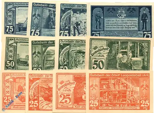 Notgeld Leopoldshall , 4 Sets mit 12 Scheinen in kfr. Mehl Grabowski 794.1 bis 4 , von 1921 , Sachsen Anhalt Seriennotgeld