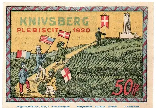 Notgeld Flecken Knivsberg 711.1.a , 50 Pfennig Schein in kfr. von 1920 , Schleswig Holstein Seriennotgeld