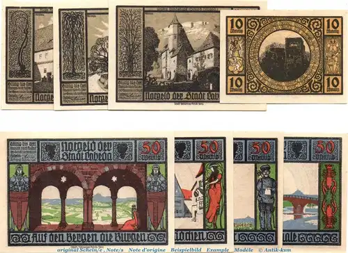 Notgeld Stadt Lobeda 808.1 , Set mit 8 Scheinen 1 Us. in kfr. von 1921 , Thüringen Seriennotgeld