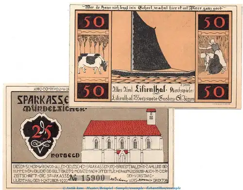 Notgeld Sparkasse Lilienthal 802.1 , Set mit 2 Scheinen in kfr. von 1920 , Niedersachsen Seriennotgeld