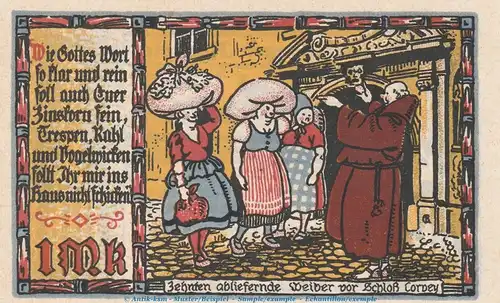 Notgeld Gemeinde Lüchtringen 836.2 , 1 Mark Schein -blau- in kfr. von 1921 , Westfalen Seriennotgeld