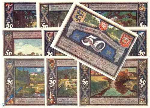 Notgeld Poppenbüttel , Set mit 10 Scheinen kfr , Druck matt , Mehl Grabowski 1068.1 , von 1921 , Hamburg Seriennotgeld