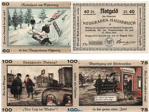 Notgeld Gemeinde Neugraben 939.1.a , Set mit 4 Scheinen in kfr. von 1921 , Hamburg Seriennotgeld