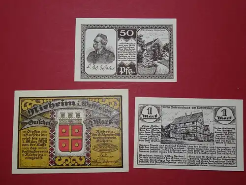 Notgeld Vorschußverein Nieheim 972.1 , Set mit 3 Scheinen in kfr. von 1921 , Westfalen Seriennotgeld