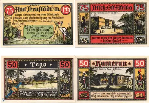Notgeld Amt Neustadt 961.1 , Serie 1 Set mit 4 Scheinen in kfr. von 1922 , Mecklenburg Vorpommern Seriennotgeld