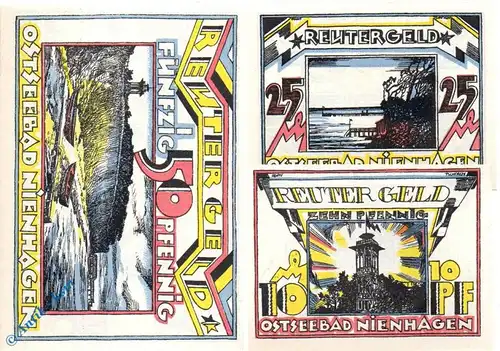 Notgeld Nienhagen , Reutergeld , Set mit 3 Scheinen , Mehl Grabowski 975.1 , Mecklenburg Vorpommern Seriennotgeld