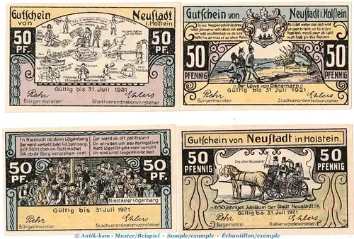 Notgeld Stadt Neustadt 963.2 , Set mit 4 Scheinen in kfr, o.D. Schleswig Holstein Seriennotgeld