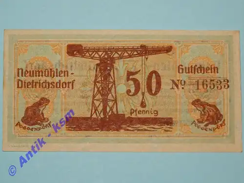Neumühlen , Notgeld 50 Pfennig -Marmor- in kfr. M-G 953.3 , Schleswig Holstein o.D. Seriennotgeld
