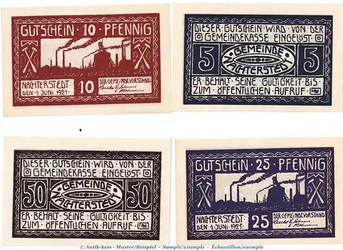 Notgeld Gemeinde Nachterstedt 922.1 , Set mit 4 Scheinen in kfr. von 1921 , Sachsen Anhalt Seriennotgeld