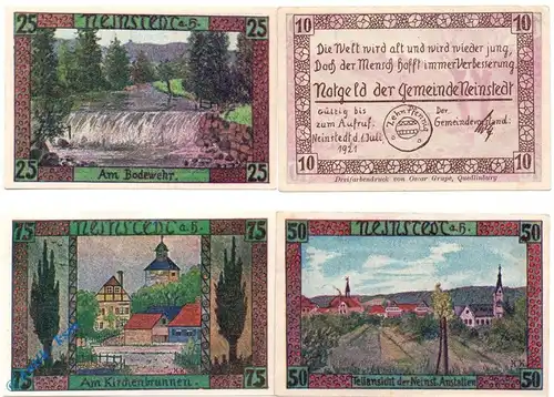 Notgeld Neinstedt , Set mit 4 Scheinen , Mehl Grabowski 933.1 , von 1921 , Sachsen Anhalt Seriennotgeld