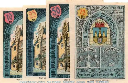 Notgeld Stadt Neustadt a.d. Orla 965.1 , Set mit 4 Scheinen in kfr. von 1921 , Thüringen Seriennotgeld