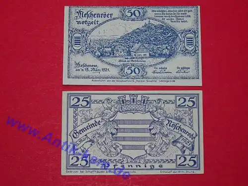 Notgeld Gemeinde Nöschenrode , Sachsen Anhalt , vollständiger Satz mit 2 Scheinen in kassenfrischer Erhaltung , Seriennotgeld , 980.3 , von 1921