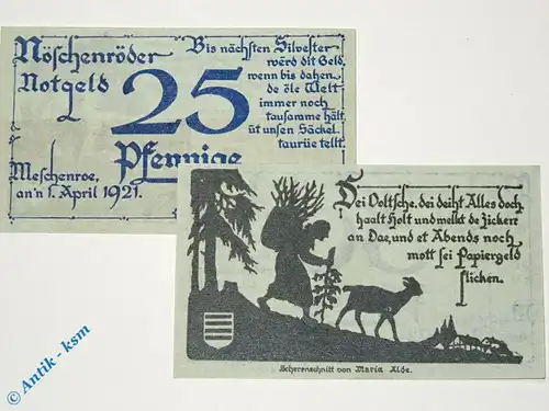 Notgeld Gemeinde Nöschenrode , Sachsen Anhalt , vollständiger Satz mit 2 Scheinen in kassenfrischer Erhaltung , Seriennotgeld , 980.4 , von 1921