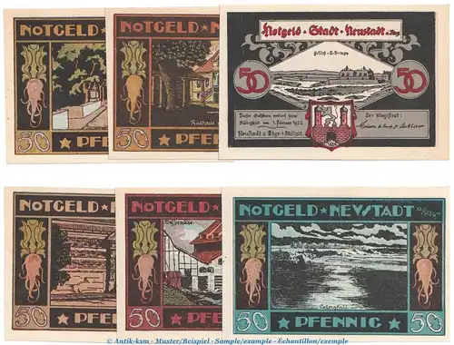 Notgeld Stadt Neustadt a. Rbg. 967.1 , Set mit 6 Scheinen in kfr. von 1921 , Niedersachsen Seriennotgeld