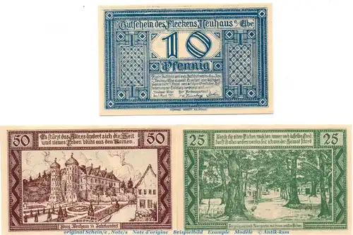 Notgeld Flecken Neuhaus, Elbe 946.1 , Set mit 3 Scheinen in kfr. von 1921 , Niedersachsen Seriennotgeld