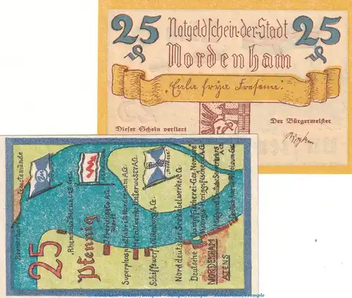 Notgeld Stadt Nordenham 982.1.a , Set -16mm- mit 2 Scheinen in kfr. o.D. , Niedersachsen Seriennotgeld