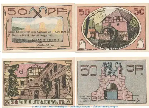 Notgeld Stadt Neustadt 966.2 , Set mit 4 Scheinen in kfr. von 1921 , Niedersachsen Seriennotgeld