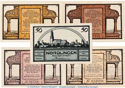 Notgeld Stadt Nördlingen 978.13 , Gedicht Set mit 5 Scheinen in kfr. von 1920 , Bayern Seriennotgeld