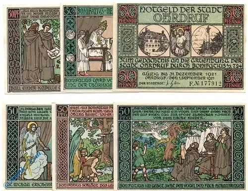 Notgeld Ohrdruf , Set mit 6 Scheinen kfr , Mehl Grabowski 1012.4 , von 1921 , Thüringen Seriennotgeld