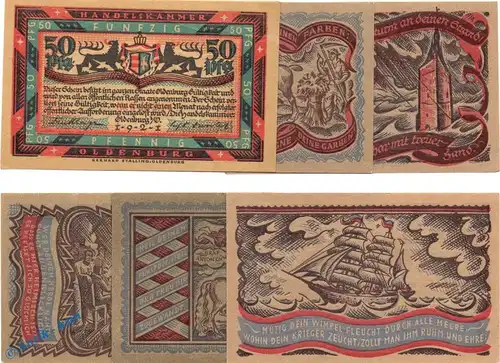 Notgeld Oldenburg , Handelskammer , Set mit 6 Scheinen in kfr. Mehl Grabowski 1017.1 , Niedersachsen Seriennotgeld