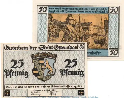 Notgeld Stadt Otterndorf a. Elbe 1039.2 , Set mit 2 Scheinen in kfr. von 1920 , Niedersachsen Seriennotgeld