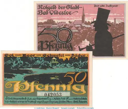 Oldesloe , Notgeld Set mit 2 Scheinen in kfr M-G 1021.1 , Schleswig Holstein o.D. Seriennotgeld