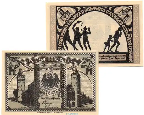 Notgeld Stadt Patschkau 1052.2 , Set mit 2 Scheinen in kfr. o.D. Schlesien  Seriennotgeld