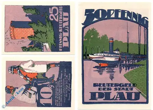 Notgeld Plau , Reutergeld , Set mit 3 Scheinen , Mehl Grabowski 1061.2 , Mecklenburg Vorpommern Seriennotgeld