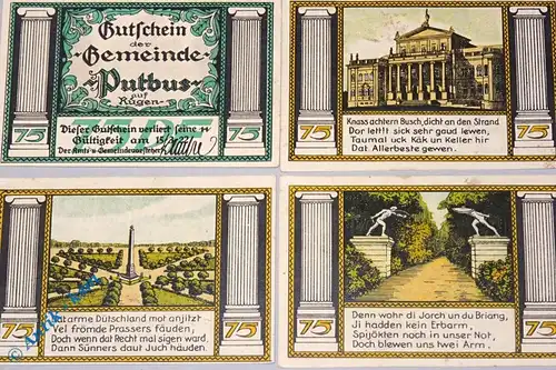 Putbus Rügen , Notgeld Set mit 4 Scheinen in kfr. M-G 1081.1 , Mecklenburg Vorpommern o.D. Seriennotgeld