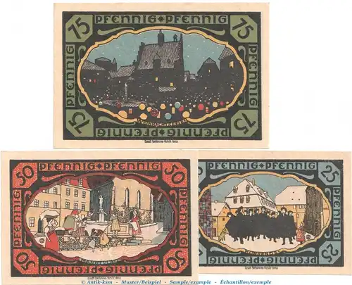 Notgeld Stadt Pößneck 1066.1 , Set mit 3 Scheinen in kfr. o.D. Thüringen Seriennotgeld