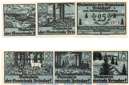 Notgeld Gemeinde Prisdorf 1076.1 ,Set mit 6 Scheinen in kfr. von 1921 , Schleswig Holstein Seriennotgeld