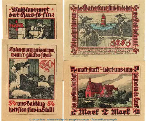 Notgeld Baugenossenschaft Pries Friedrichsort 1075.1 , Set mit 4 Scheinen in kfr. o.D. Schleswig Holstein Seriennotgeld