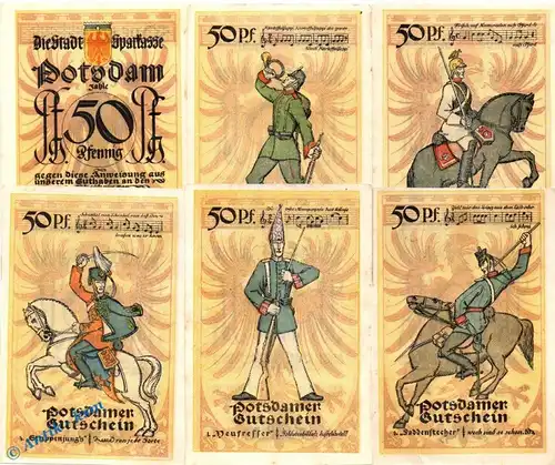 Notgeld Potsdam , Set mit 6 Scheinen in kfr. Mehl Grabowski 1066... , von 1921 , Brandenburg Seriennotgeld