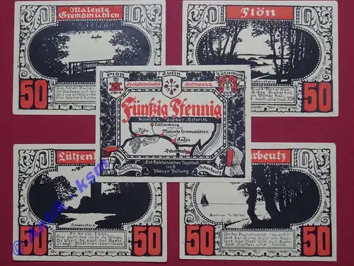 Plön , Notgeld Set mit 5 Scheinen in kfr. M-G 1063.4 , Schleswig Holstein o.D. Seriennotgeld