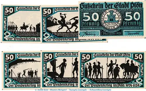 Notgeld Stadt Plön 1064.3 , Set mit 6 Scheinen in kfr. o.D. Schleswig Holstein Seriennotgeld