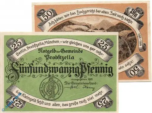 Notgeld Gemeinde Probstzella 1078.1 , Set mit 2 Scheinen in kfr. von 1921 , Thüringen Seriennotgeld