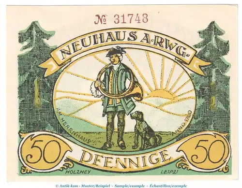 Notgeld Neuhaus am Rennweg 948.3.F , 50 Pfennig -Fehldruck- in kfr. o.D. , Thüringen Seriennotgeld