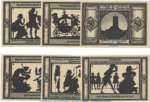 Notgeld Stadt Neustrelitz 969.2 , Set mit 6 Scheinen mit Signatur in kfr. von 1921 , Mecklenburg Vorpommern Seriennotgeld