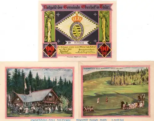 Oberhof , Notgeld Golfklub Set mit 3 Scheine in kfr. M-G 996.5 , Thüringen 1922 Seriennotgeld