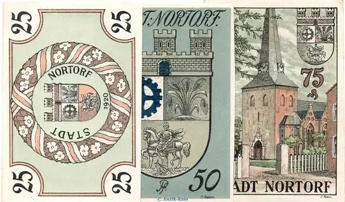 Notgeld Stadt Nortorf 989.2.a , Set mit 3 Scheinen in kfr. von 1920 , Schleswig Holstein Seriennotgeld