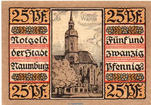 Notgeld Stadt Naumburg , 25 Pfennig Schein in kfr. o.D. Brandenburg Seriennotgeld