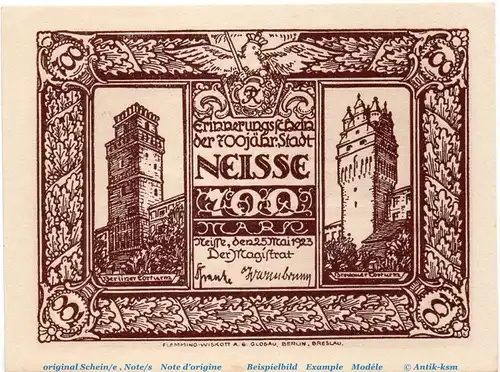 Notgeld der Stadt Neisse , 700 Mark Schein in kfr. von 1923 , Schlesien Notgeld