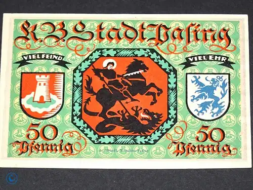 Notgeld Pasing , 50 Pfennig Schein ohne Druckfirma , Mehl Grabowski 1050.1 g , von 1918 , Bayern Seriennotgeld