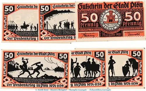 Notgeld Stadt Plön , Set mit 6 Scheinen in kfr. von 1921 , Schleswig Holstein Seriennotgeld
