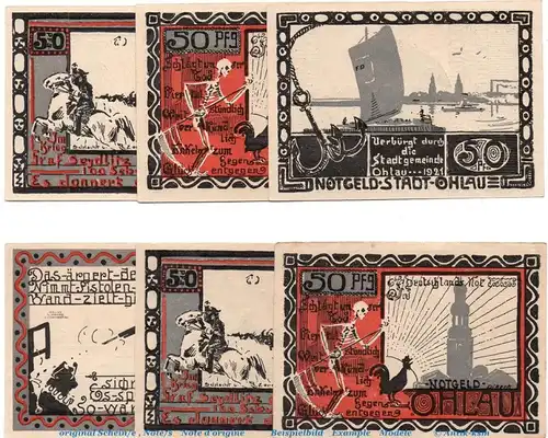 Notgeld Stadt Ohlau 1011.1 , Set mit 6 Scheinen in kfr. von 1921 , Schlesien Seriennotgeld