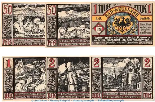 Notgeld Bad Neuenahr 938.1 , Set -R 1- mit 6 Scheinen in kfr. von 1922 , Rheinland Seriennotgeld