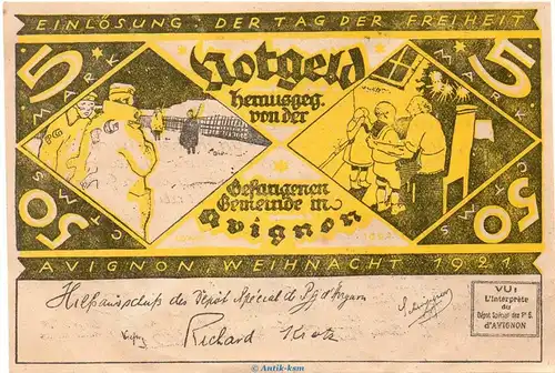 Notgeld Gemeinde Neuhaus - Avignon 943.1-2 , 5 Mark Schein in kfr. von 1921 , Westfalen Seriennotgeld