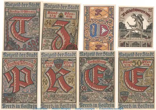 Notgeld Stadt Preetz 1071.1-3 , 3 Sets mit 8 Scheinen in kfr. von 1921 Schleswig Holstein Seriennotgeld