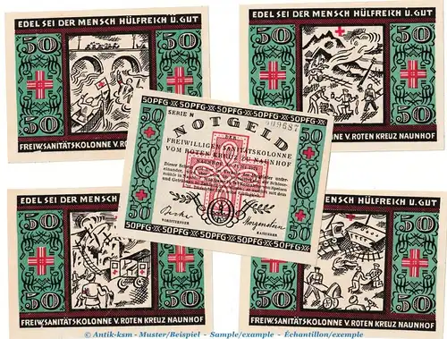 Notgeld rotes Kreuz Naunhof 929.1 , Set mit 5 Scheinen in kfr. von 1921 , Sachsen Seriennotgeld